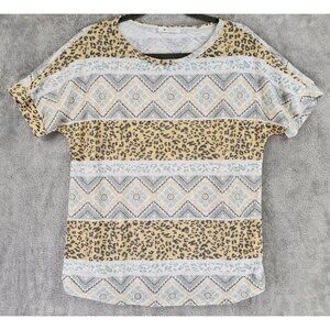 BomBom Shirt Womens Large Multicolor Aztec Leopard Print Momcore Short Sleeve